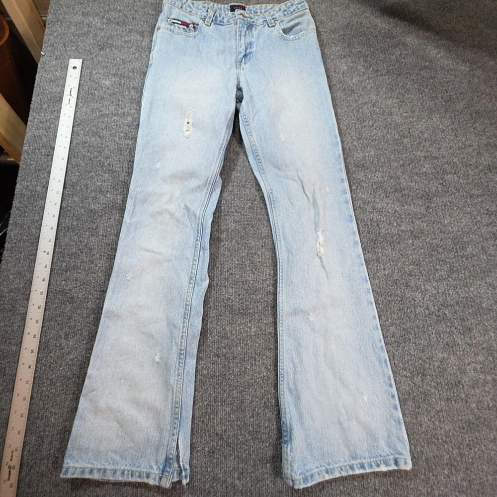 Vintage Tommy Jeans Jeans Juniors 3 Blue Light Wash Bootcut Distressed 27x31
